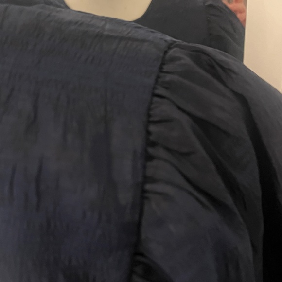 Moon River Navy Blue Puff Sleeve Tiered Maxi Dress Open Back Size Small Like New - Picture 7 of 11